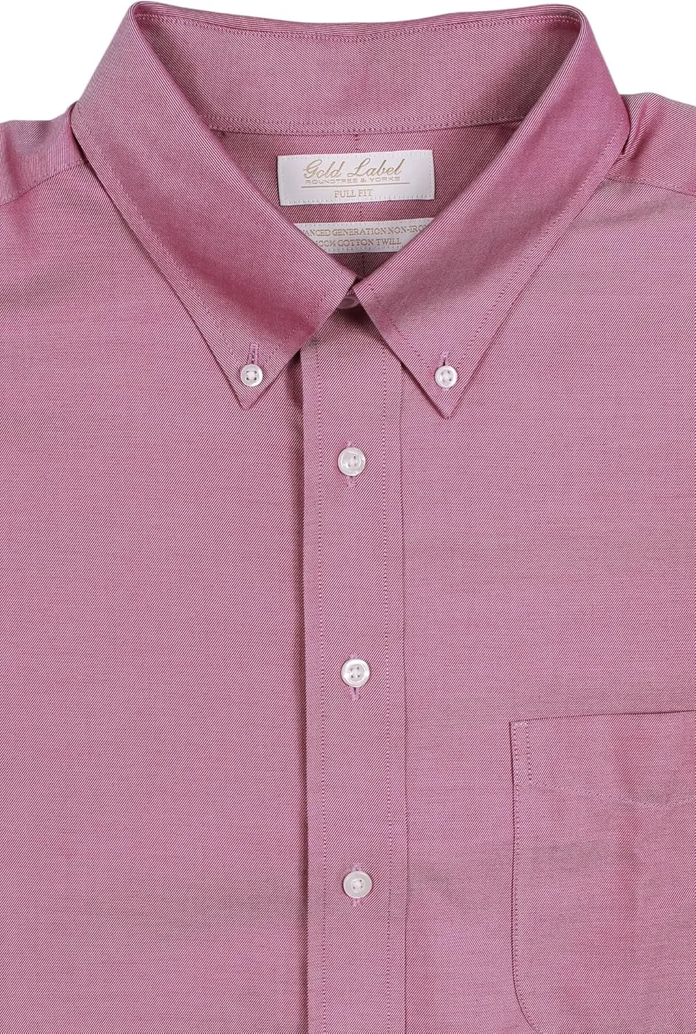 Gold Label Men's Non-Iron Wrinkle-Resistant Long Sleeve Dress Shirt with Button-Down Collar, Regular Sizes