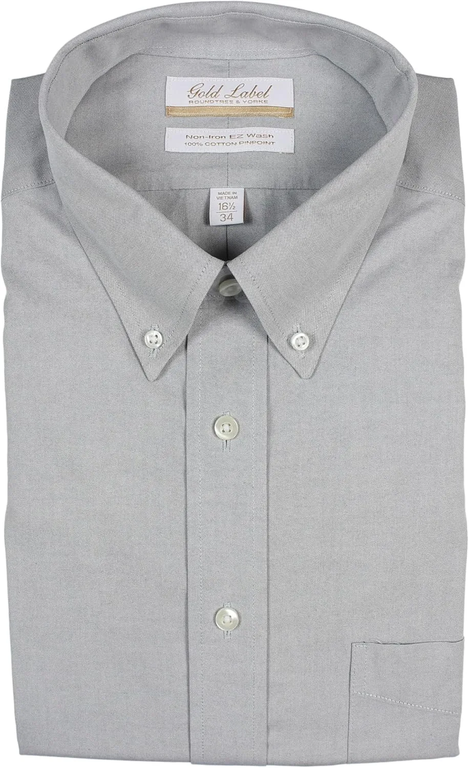 Gold Label Men's Non-Iron Wrinkle-Resistant Long Sleeve Dress Shirt with Button-Down Collar, Regular Sizes