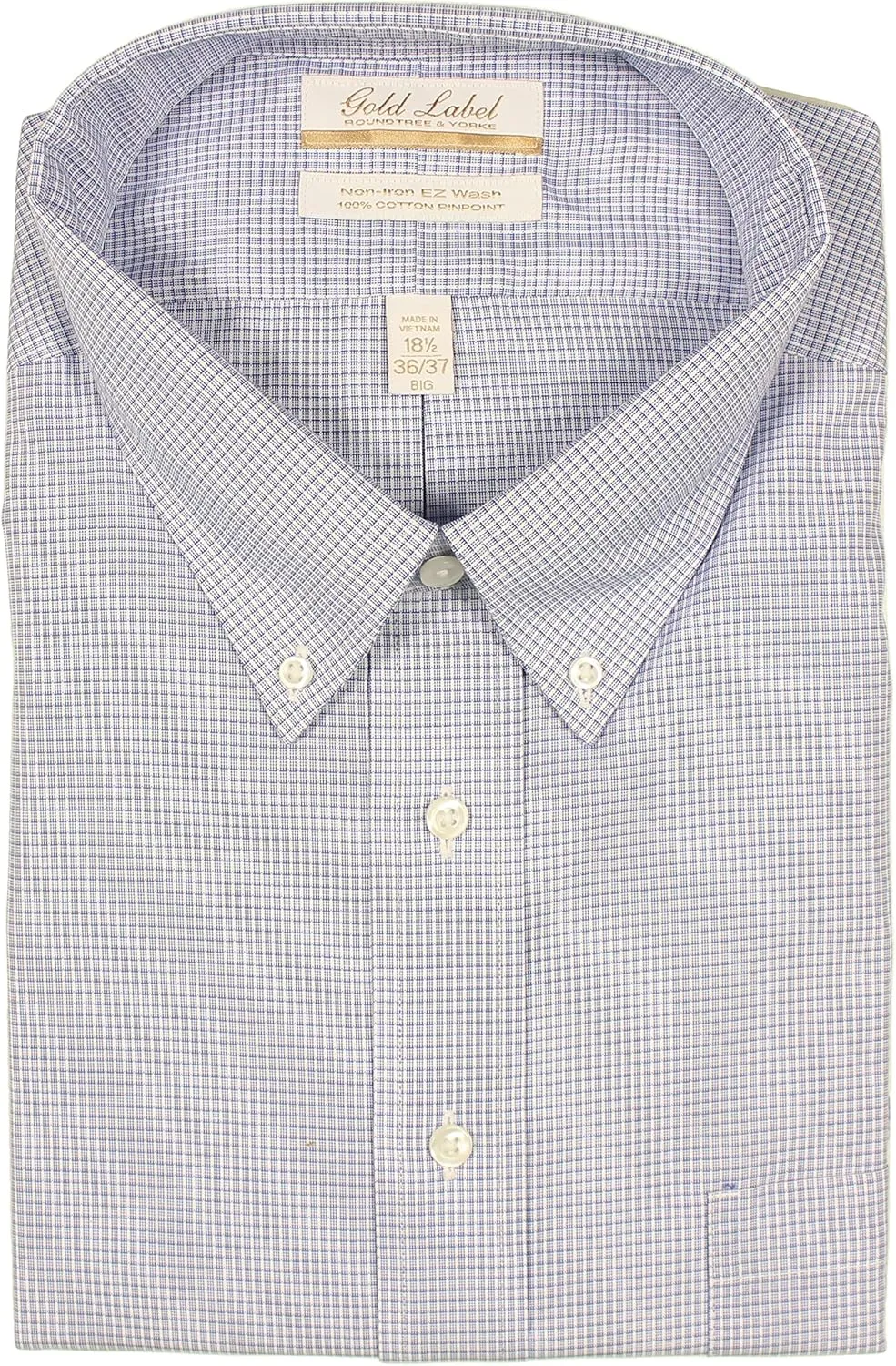 Gold Label Men's Non-Iron Wrinkle-Resistant Long Sleeve Dress Shirt with Button-Down Collar, Regular Sizes
