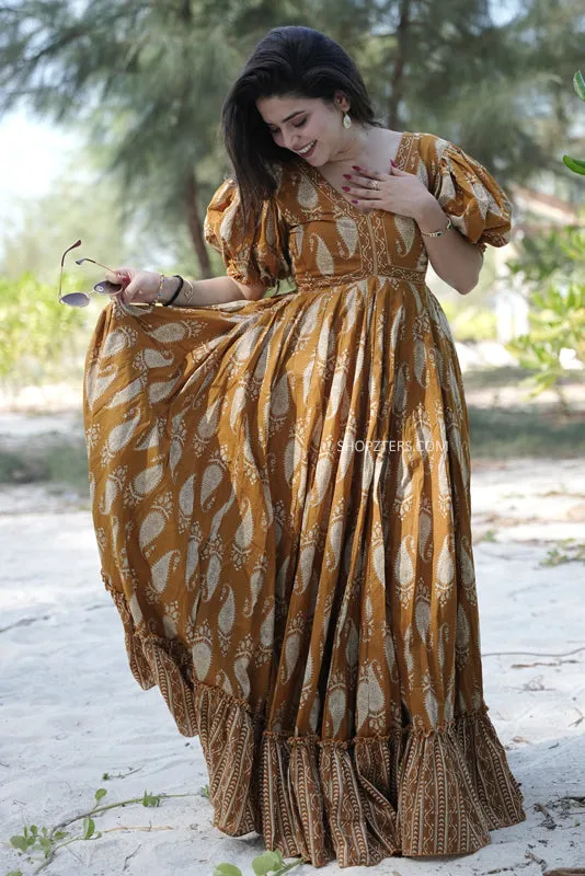 Golden Aura Cotton Maxi Dress