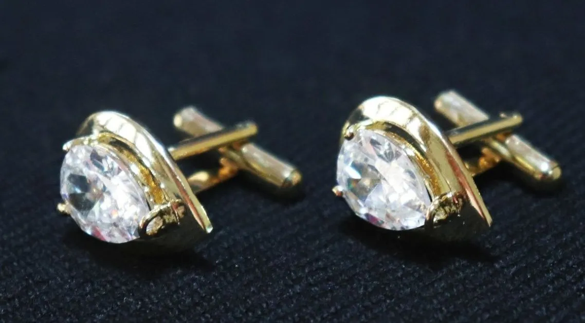Golden Crystal Studded Drop Metallic Cufflinks