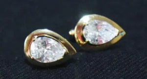 Golden Crystal Studded Drop Metallic Cufflinks