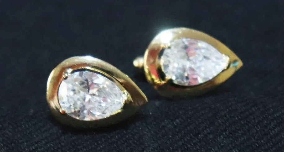 Golden Crystal Studded Drop Metallic Cufflinks