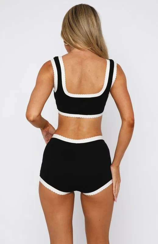 Got Carried Away Booty Shorts Black Stain Release Finish Stretch waistband