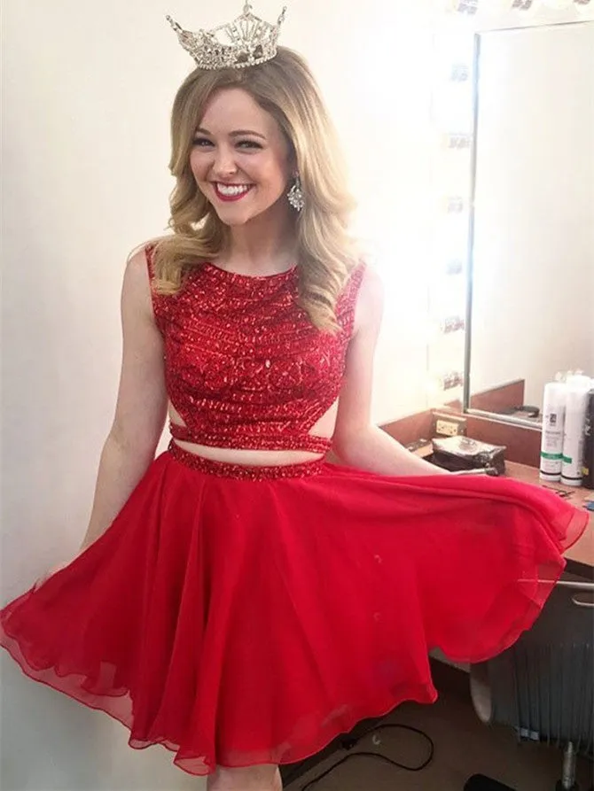 Graceful Sequin Lace & Tulle Bateau Neckline A-line Homecoming Dresses HD295