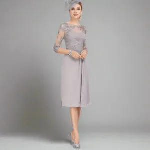 Gray Lace Chiffon Mother of Bride Dress with Jacket