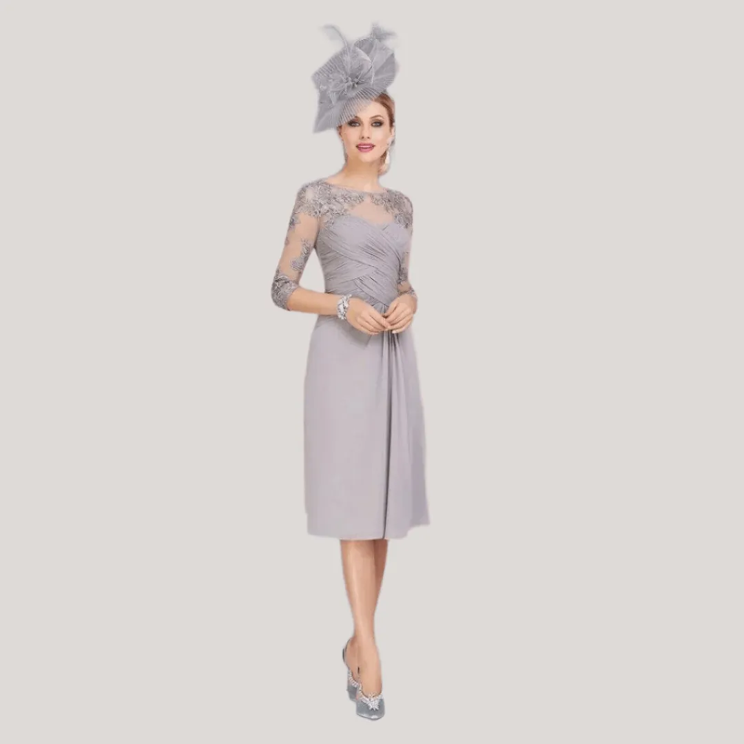 Gray Lace Chiffon Mother of Bride Dress with Jacket