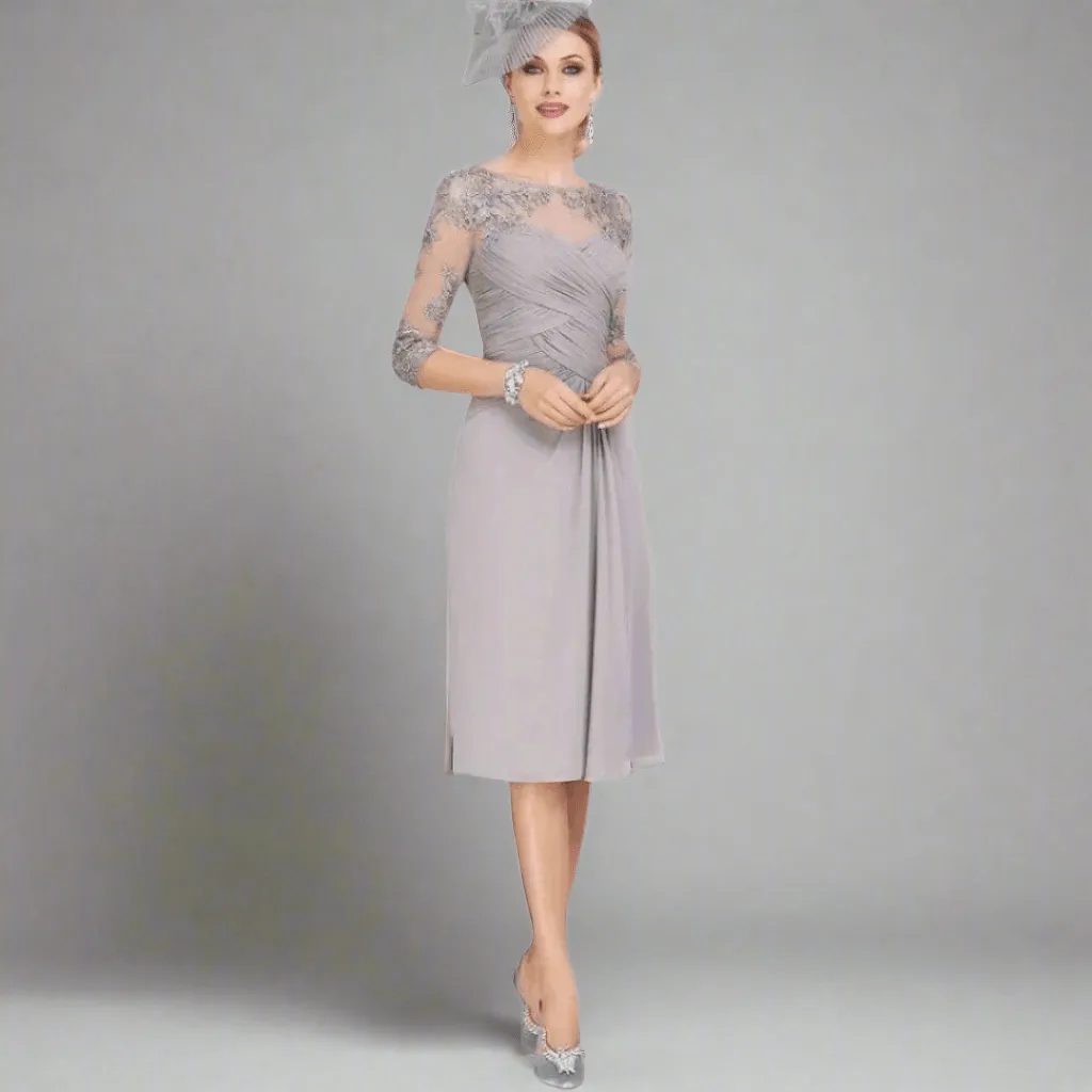 Gray Lace Chiffon Mother of Bride Dress with Jacket