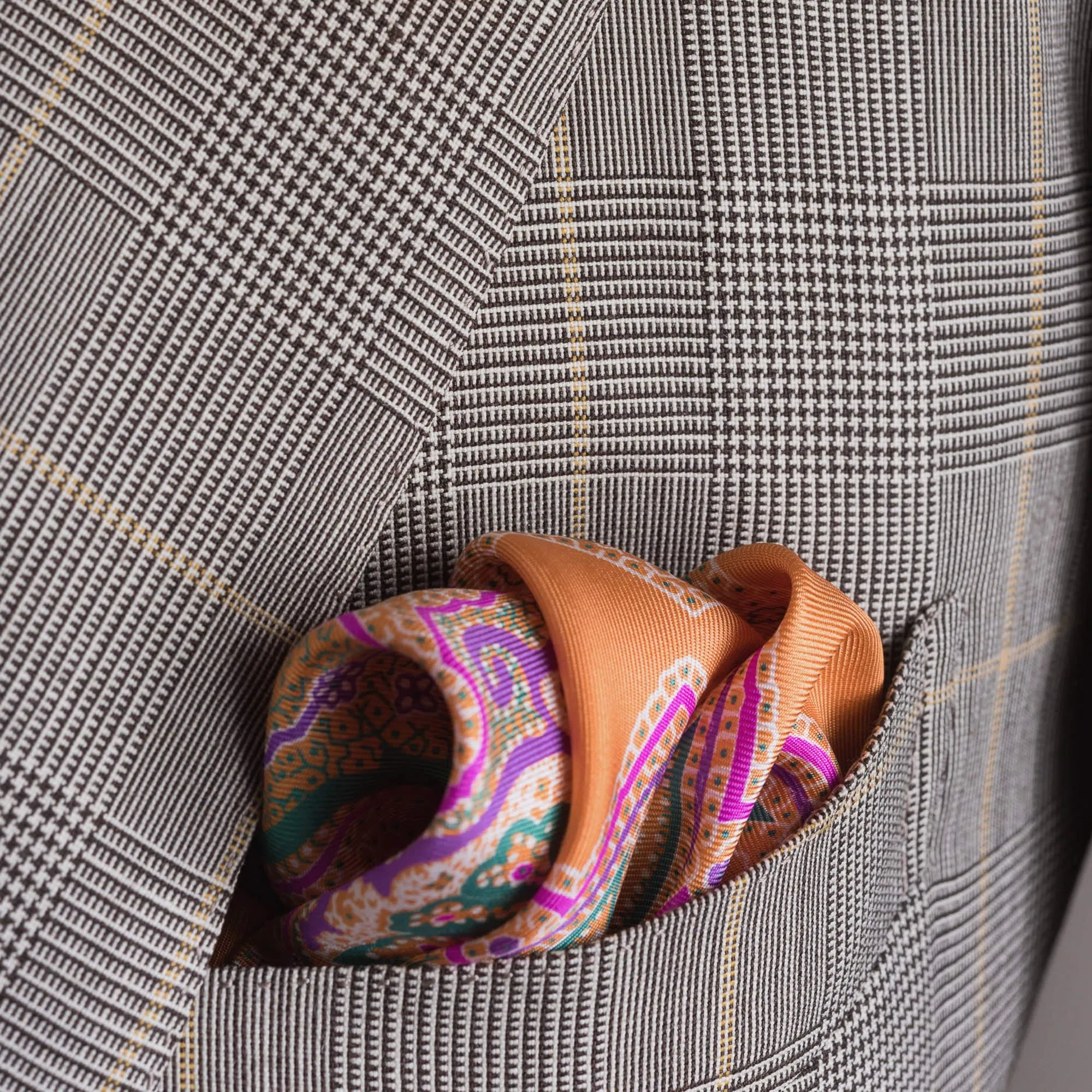 Green & Pink Large Paisley Silk Pocket Square