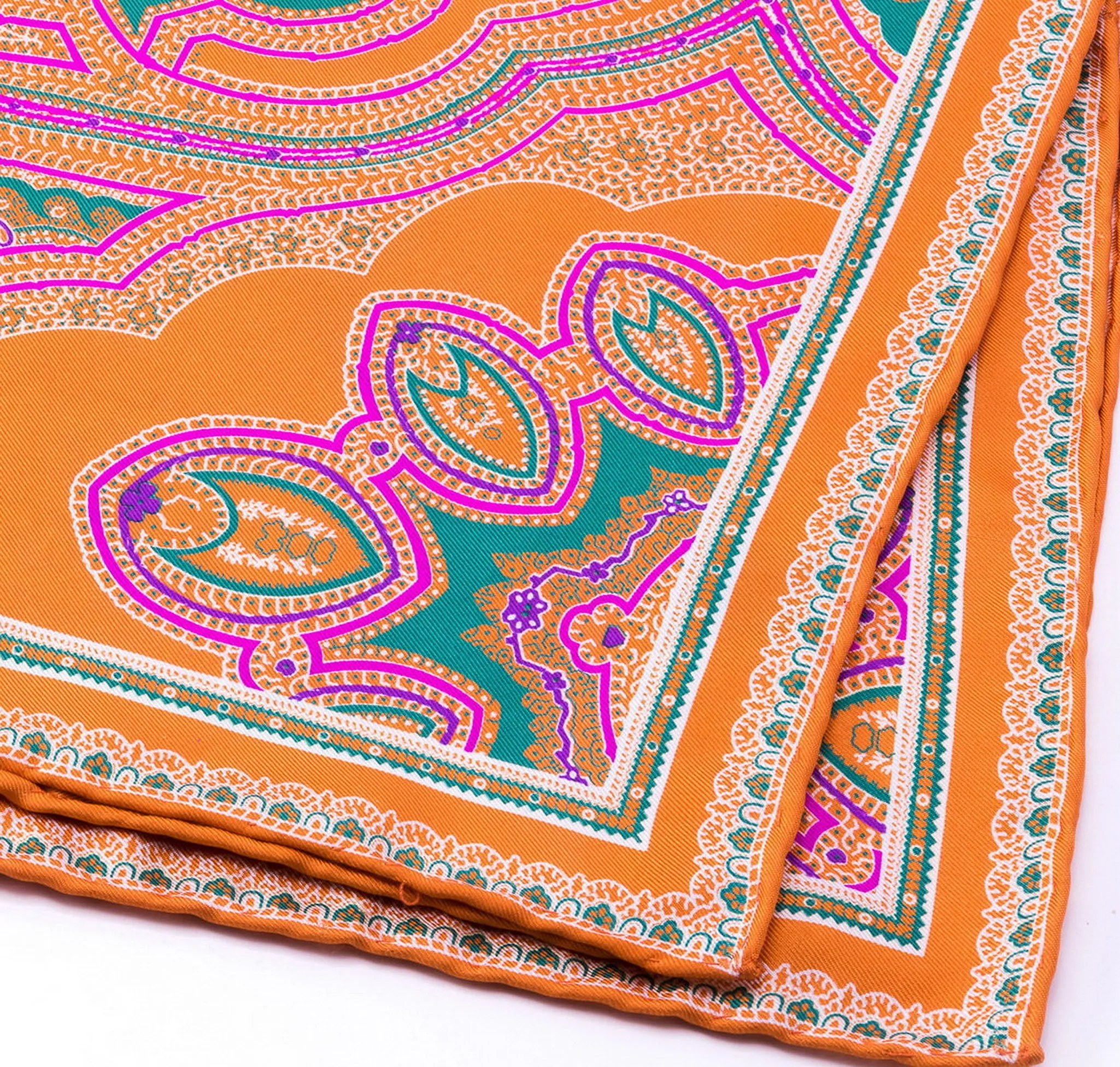 Green & Pink Large Paisley Silk Pocket Square