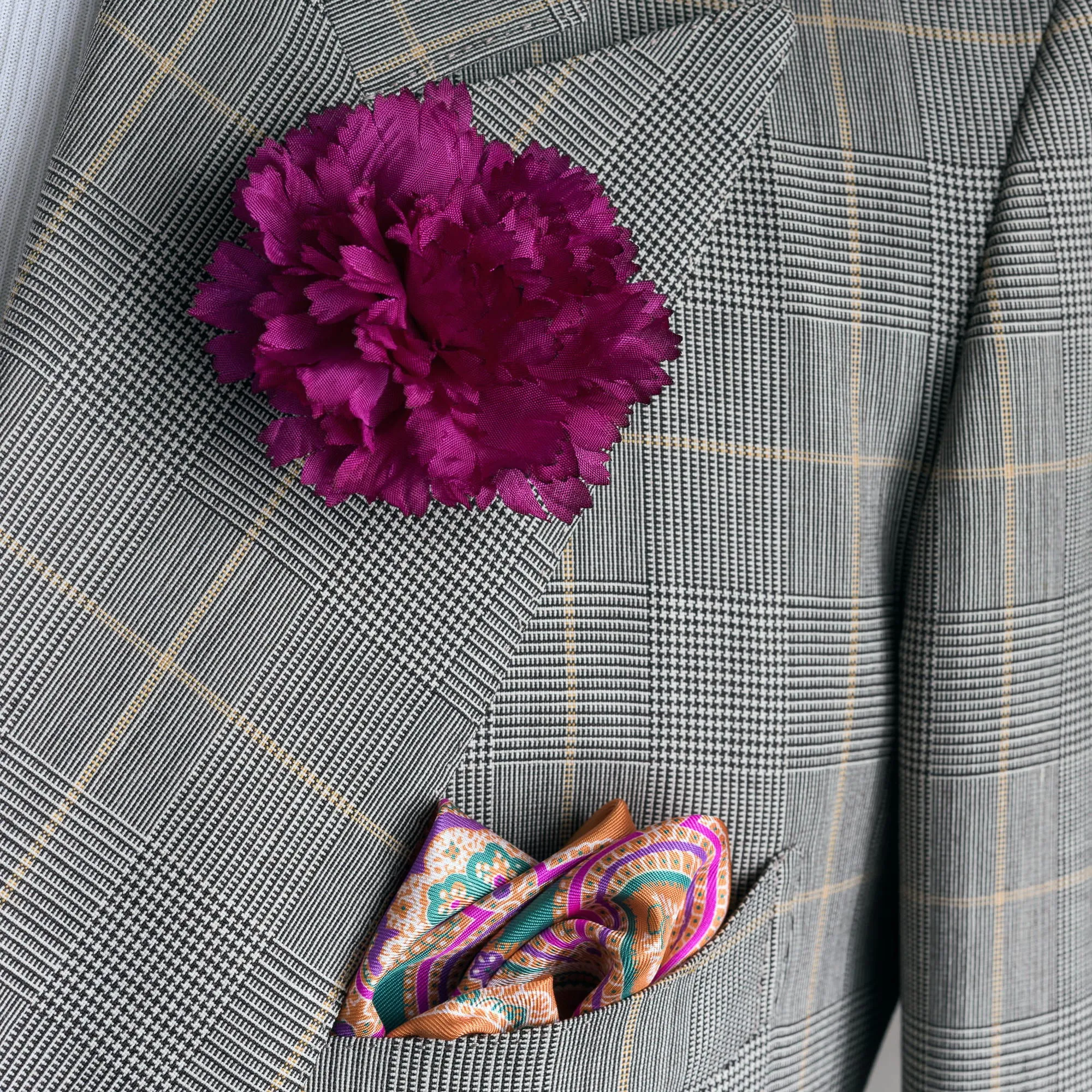 Green & Pink Large Paisley Silk Pocket Square