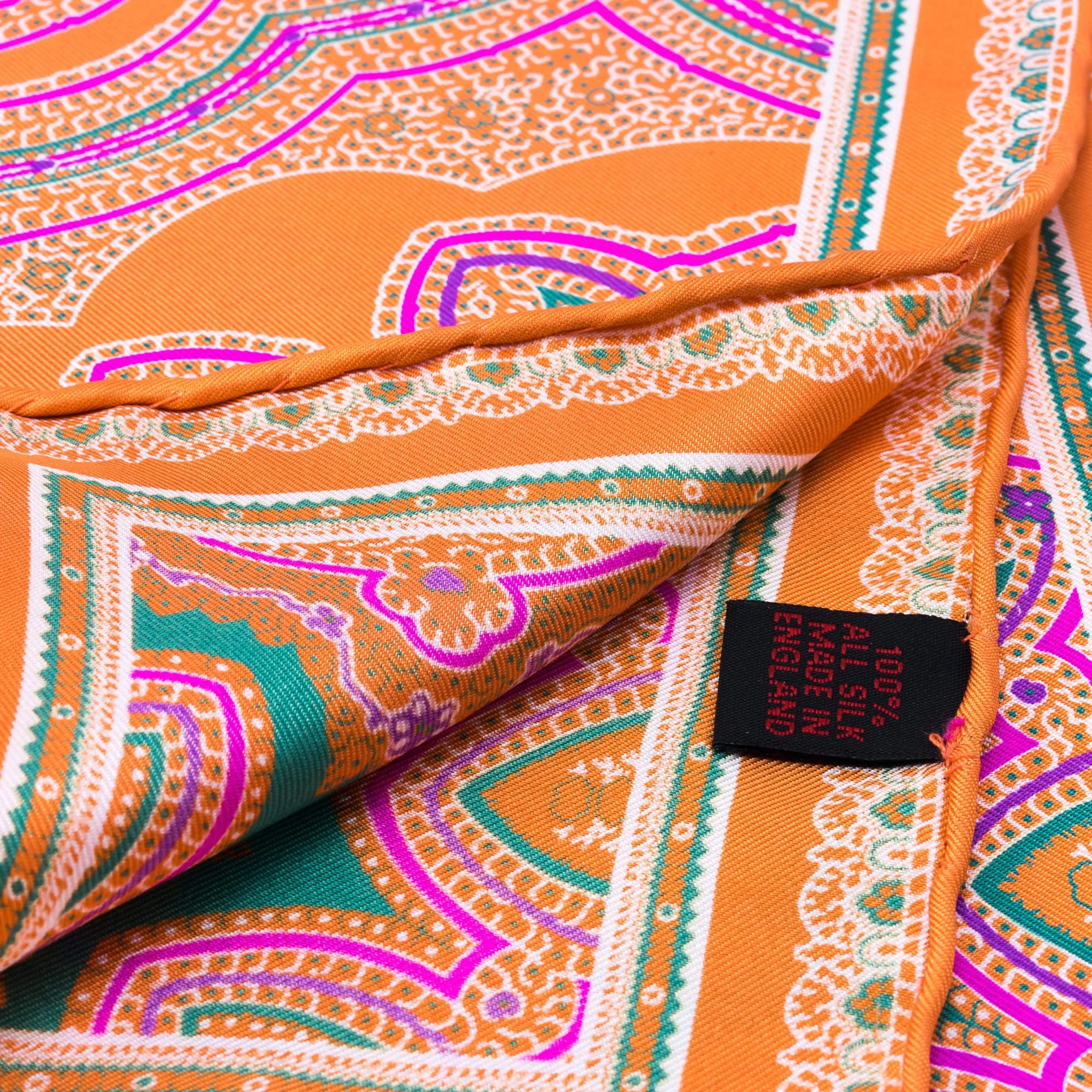 Green & Pink Large Paisley Silk Pocket Square