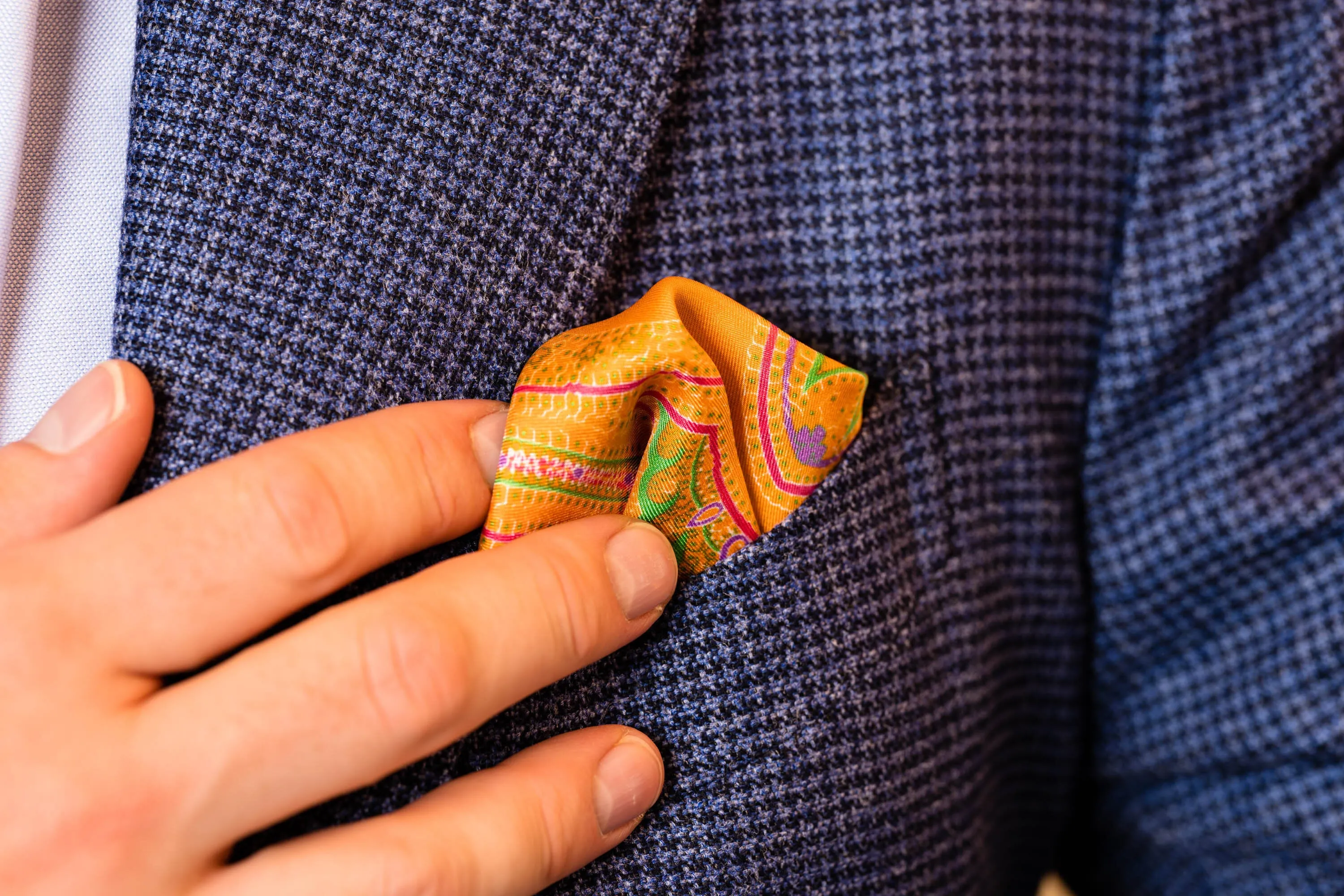 Green & Pink Large Paisley Silk Pocket Square