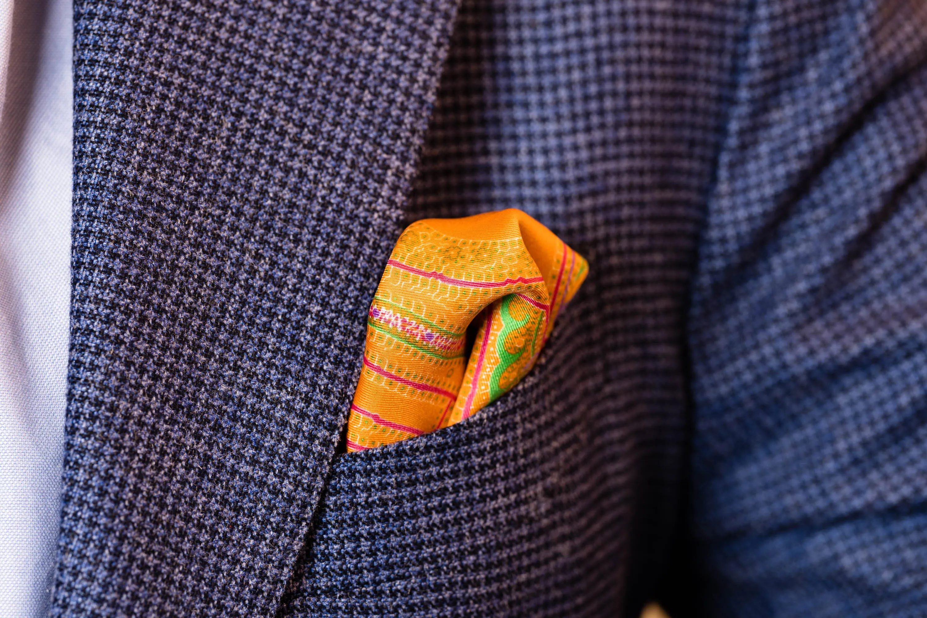 Green & Pink Large Paisley Silk Pocket Square