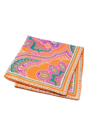 Green & Pink Large Paisley Silk Pocket Square