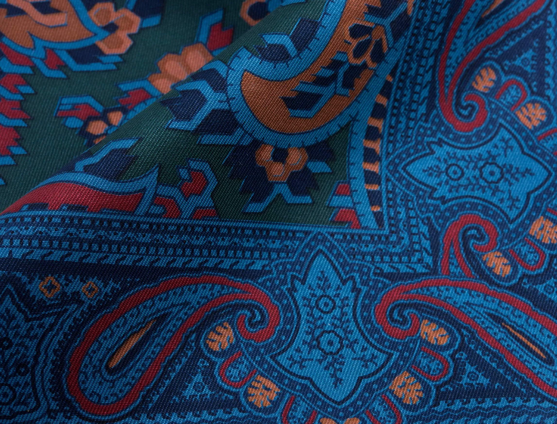 Green & Turquoise Paisley Madder Silk Pocket Square