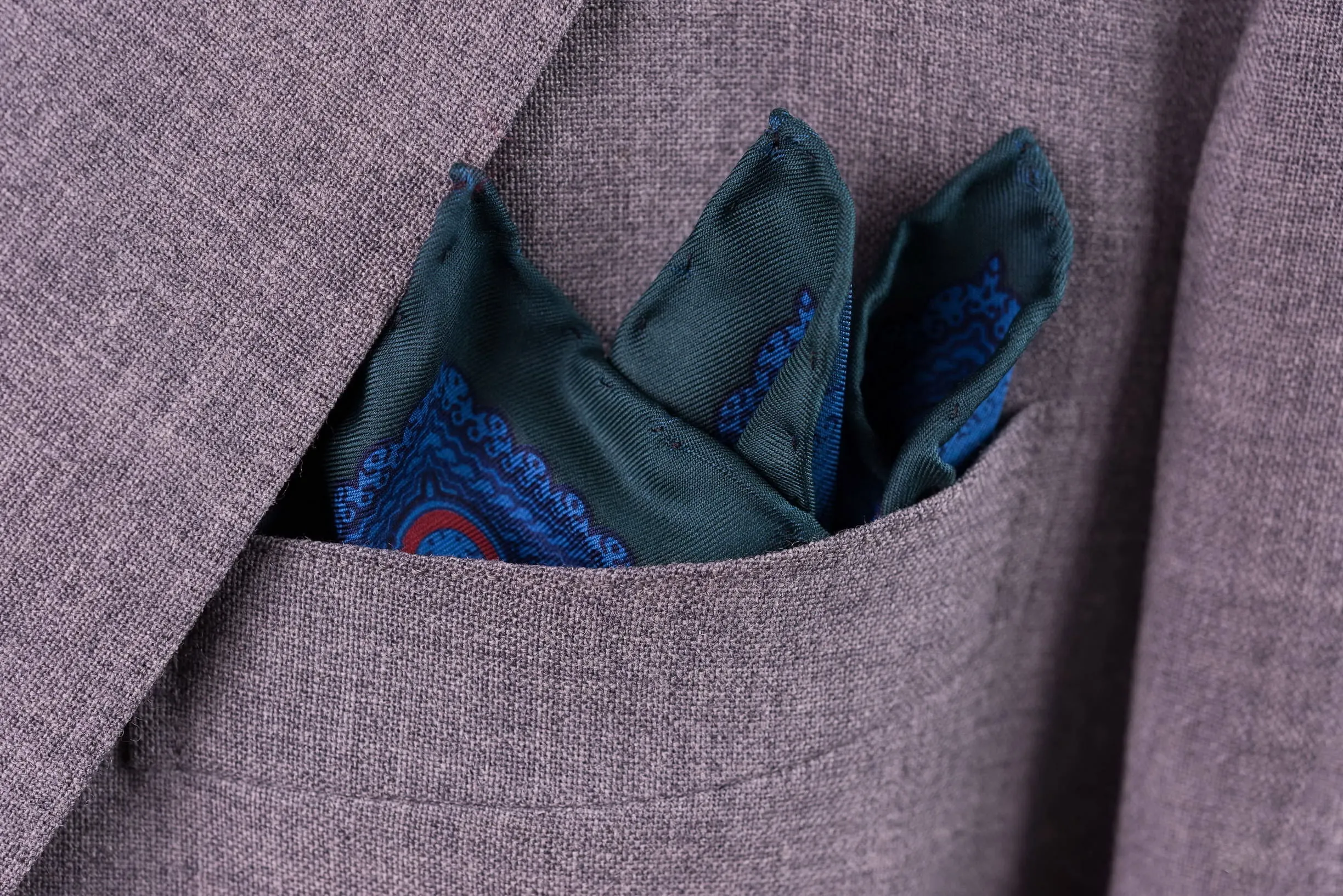 Green & Turquoise Paisley Madder Silk Pocket Square