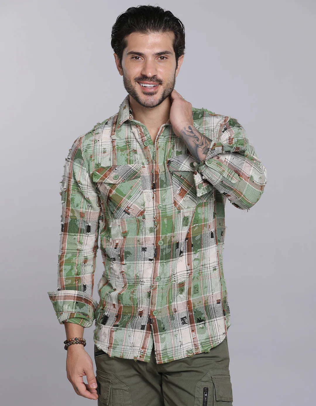 Green Full Sleeves Check Shirt