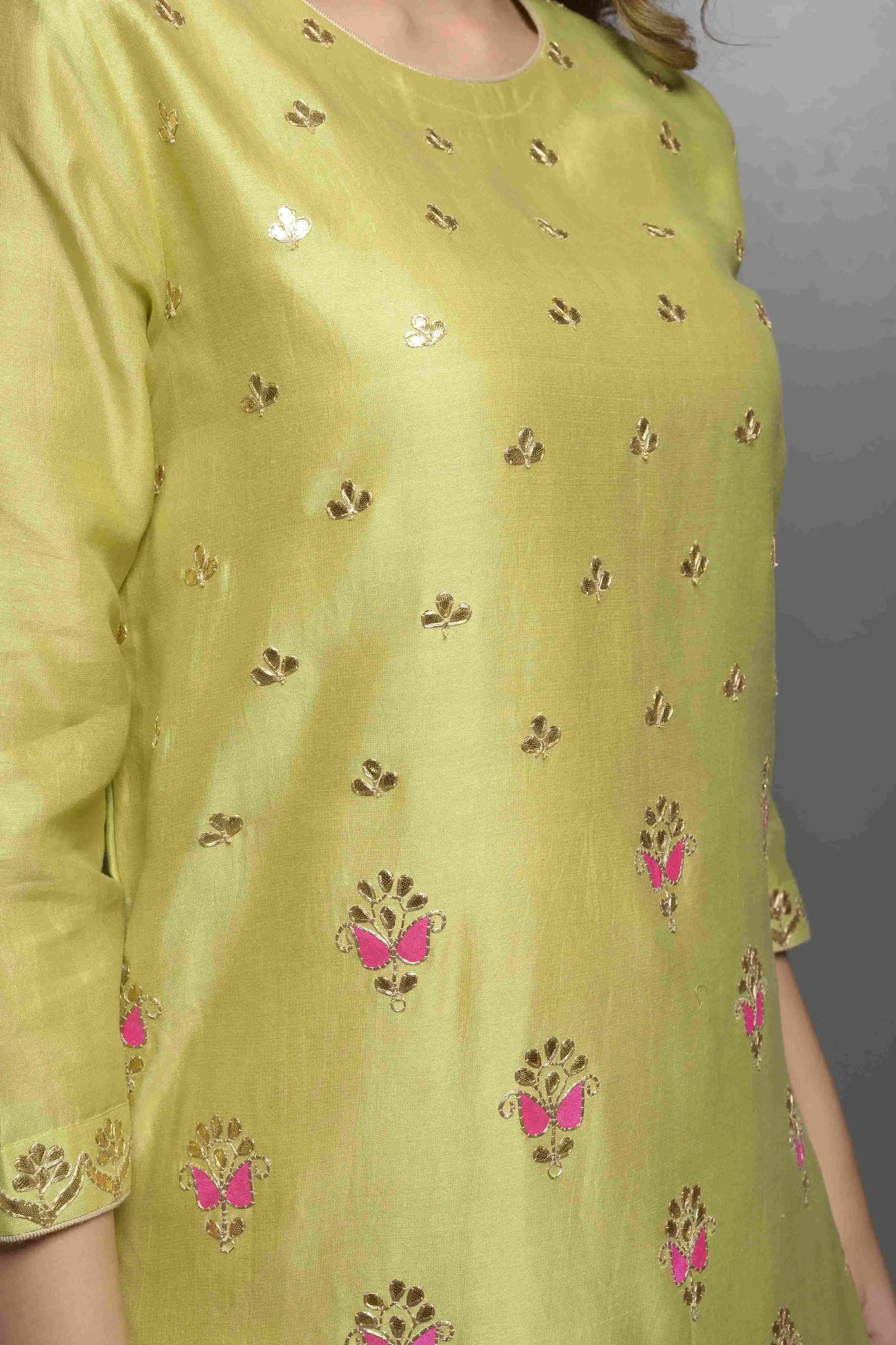 Green Gota & Resham Embroidery Kurta with Skirt