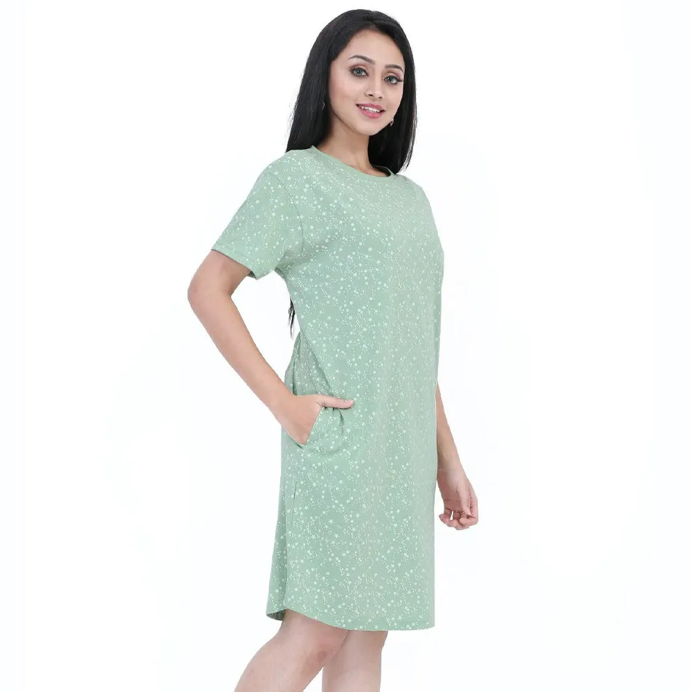Green Knee Length Cotton Dress