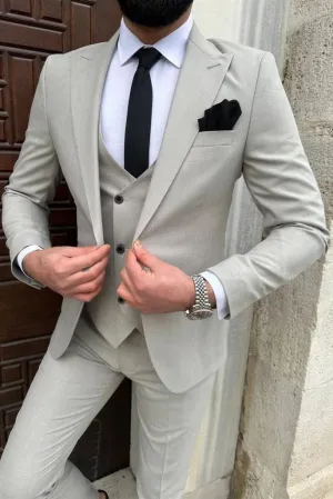 Grey Three Piece Suit Men's Beach Wedding Suit Formal Party Wear Suit Slim Fit Suit Groomsmen Suit Bespoke