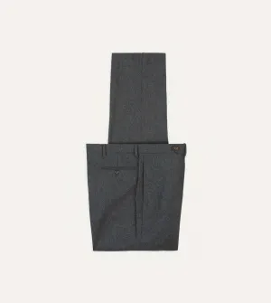 Grey Wool Flannel Flat Front Trouser
