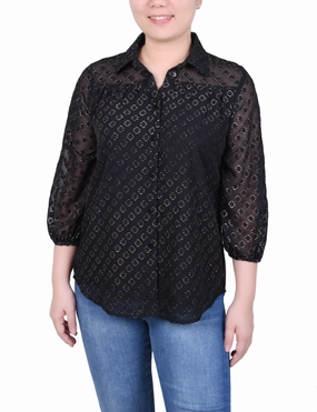 3/4 Sleeve Foiled Jacquard Chiffon Blouse BreathableMoistureBarrier