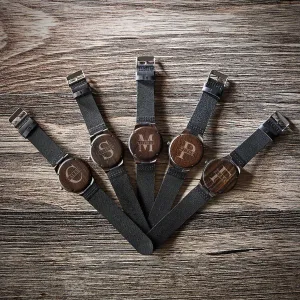 Groomsmen Watches Set of 5 Engraved Wood Watches with Leather Bands Brown
