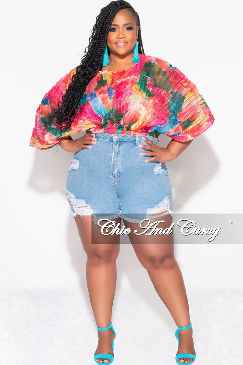 Practical Comfort Final Sale Plus Size Sheer Pleated Top in Pink Multi Color