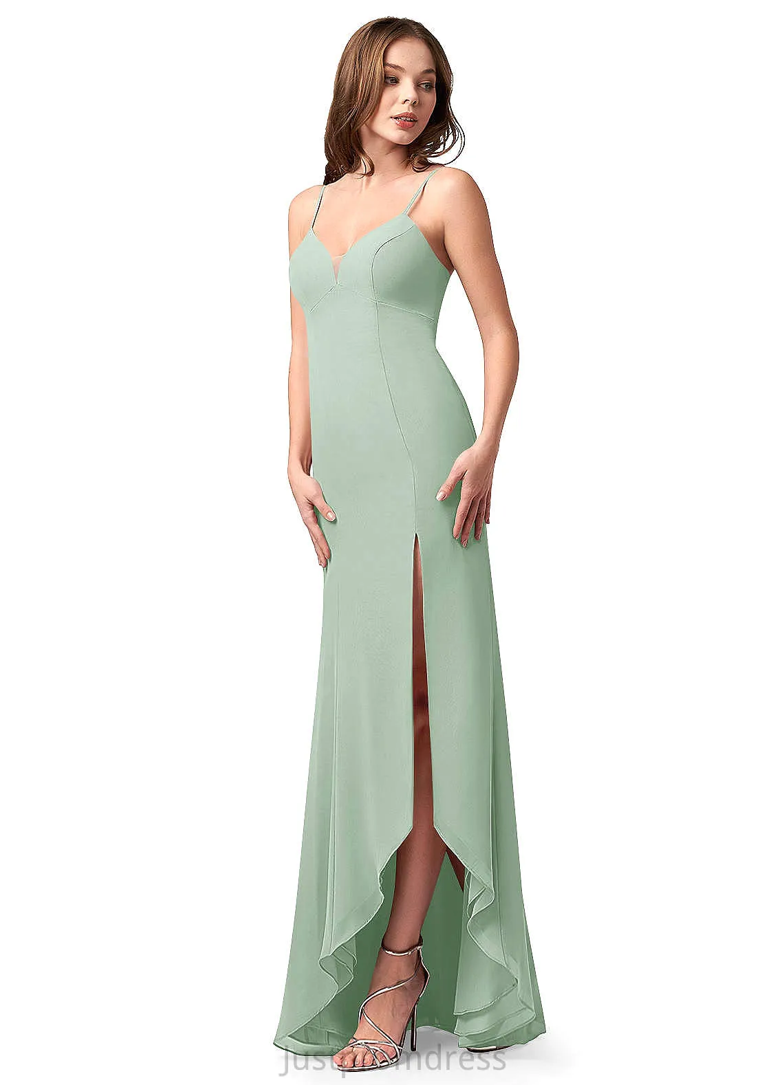 Gwen Natural Waist Sheath/Column Sleeveless Floor Length V-Neck Lace Bridesmaid Dresses