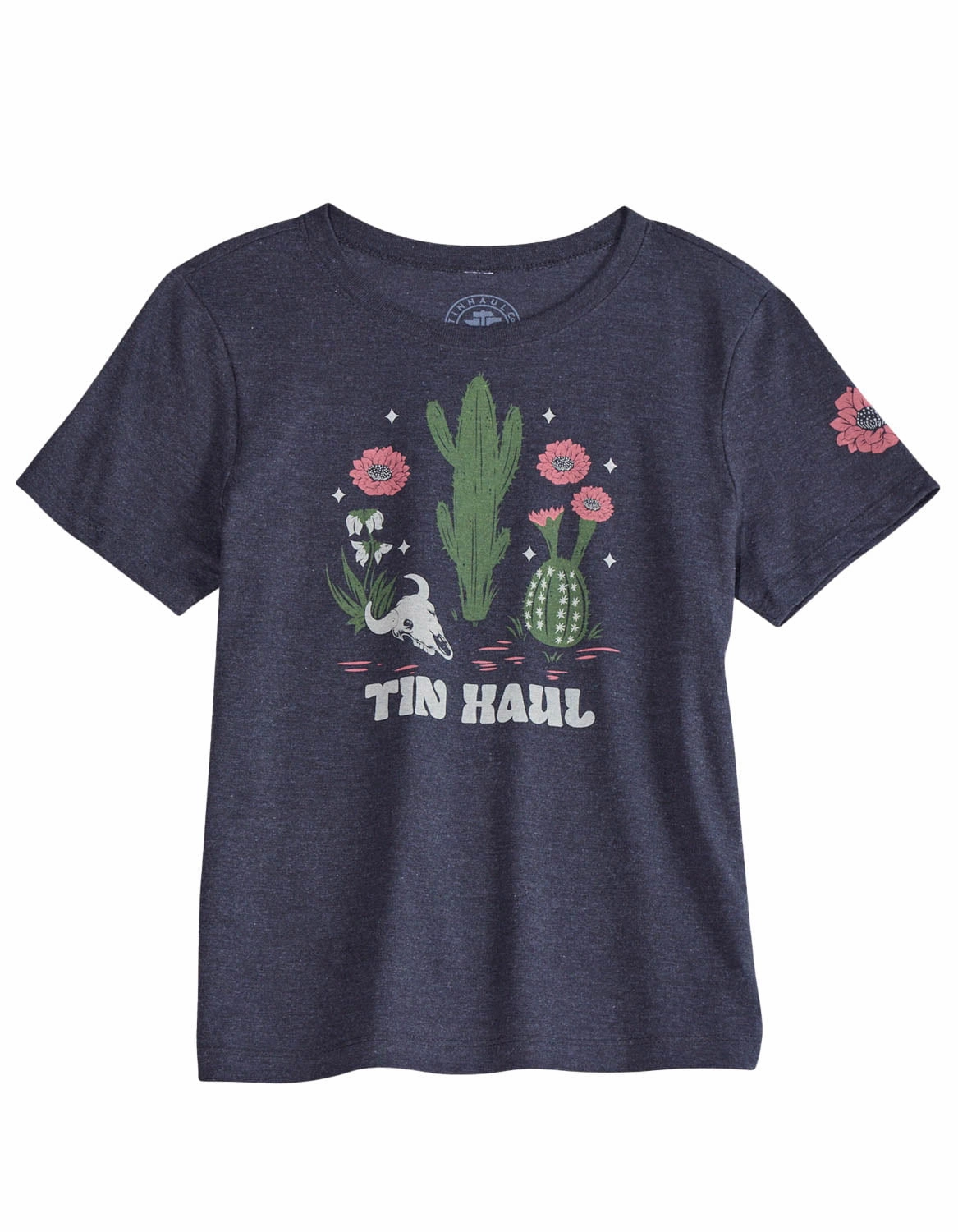 Versatile Layering Eco-friendly Tin Haul Womens Flower And Cactus Black Cotton Blend S/S T-Shirt
