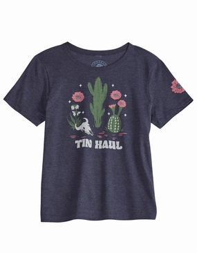 Breathable Design Tin Haul Womens Flower And Cactus Black Cotton Blend S/S T-Shirt