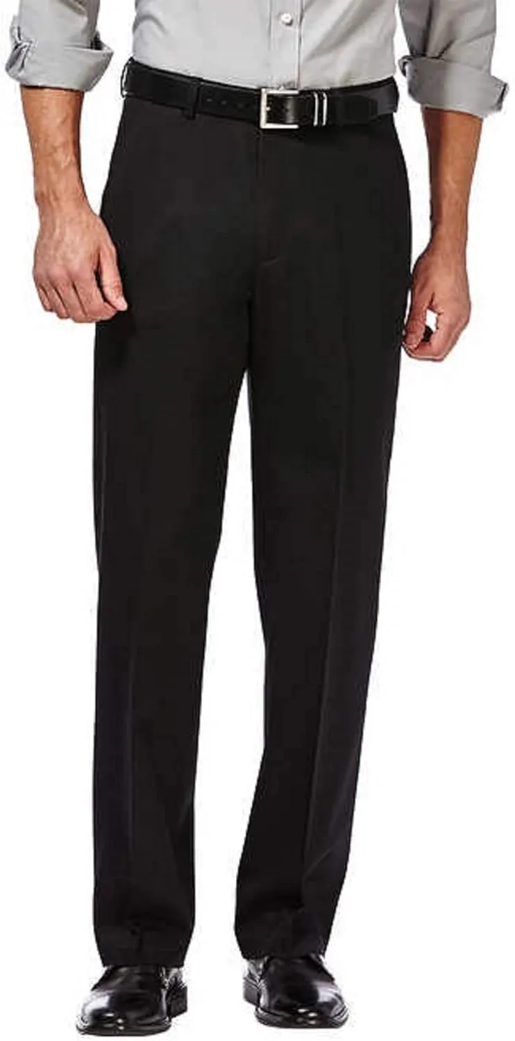 Haggar Men's Non-Iron Twill Pant (36x32, Black)