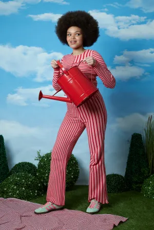 Buttery Soft Handfeel Elasticized Waistband Hallie Stripe Jersey Flares - Curve