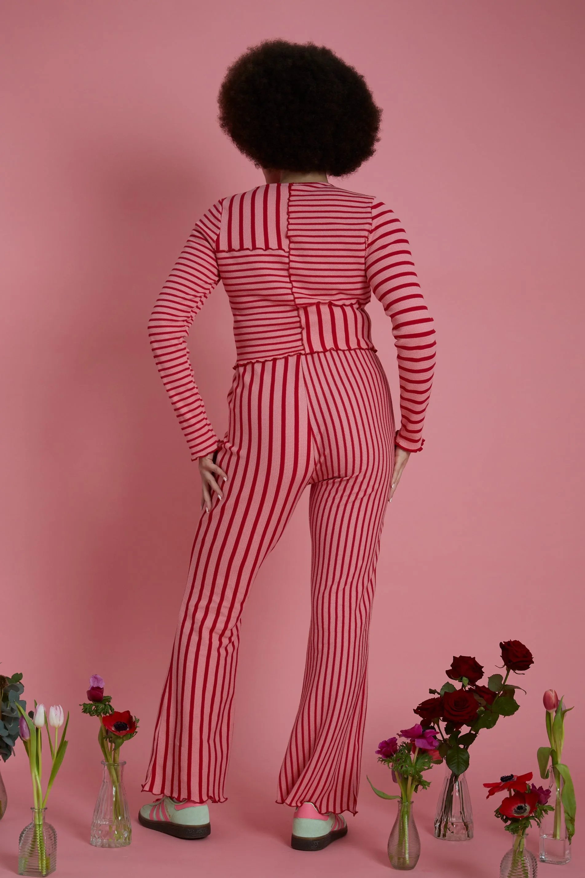 Hallie Stripe Jersey Flares - Curve Office Look Heather Effect Finish