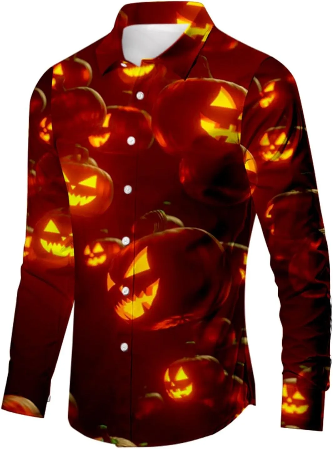Halloween Shirts for Men Funky 3D Printed Long Sleeve Button Down T Shirt Up Party Dress Shirts Hawaiian Tee Tops