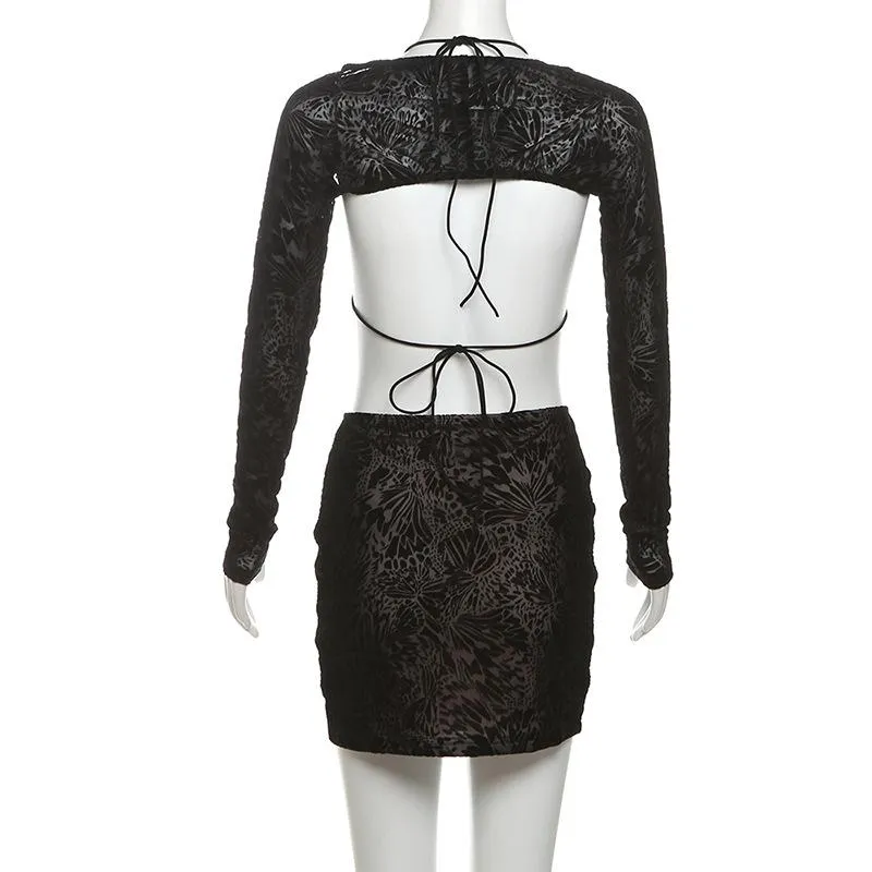Halter o ring shrug 3 piece mini skirt set
