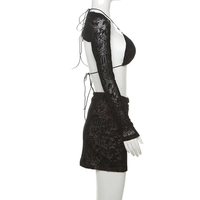 Halter o ring shrug 3 piece mini skirt set