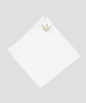 Handmade Italian Linen Pocket Square with Crown Embroidery