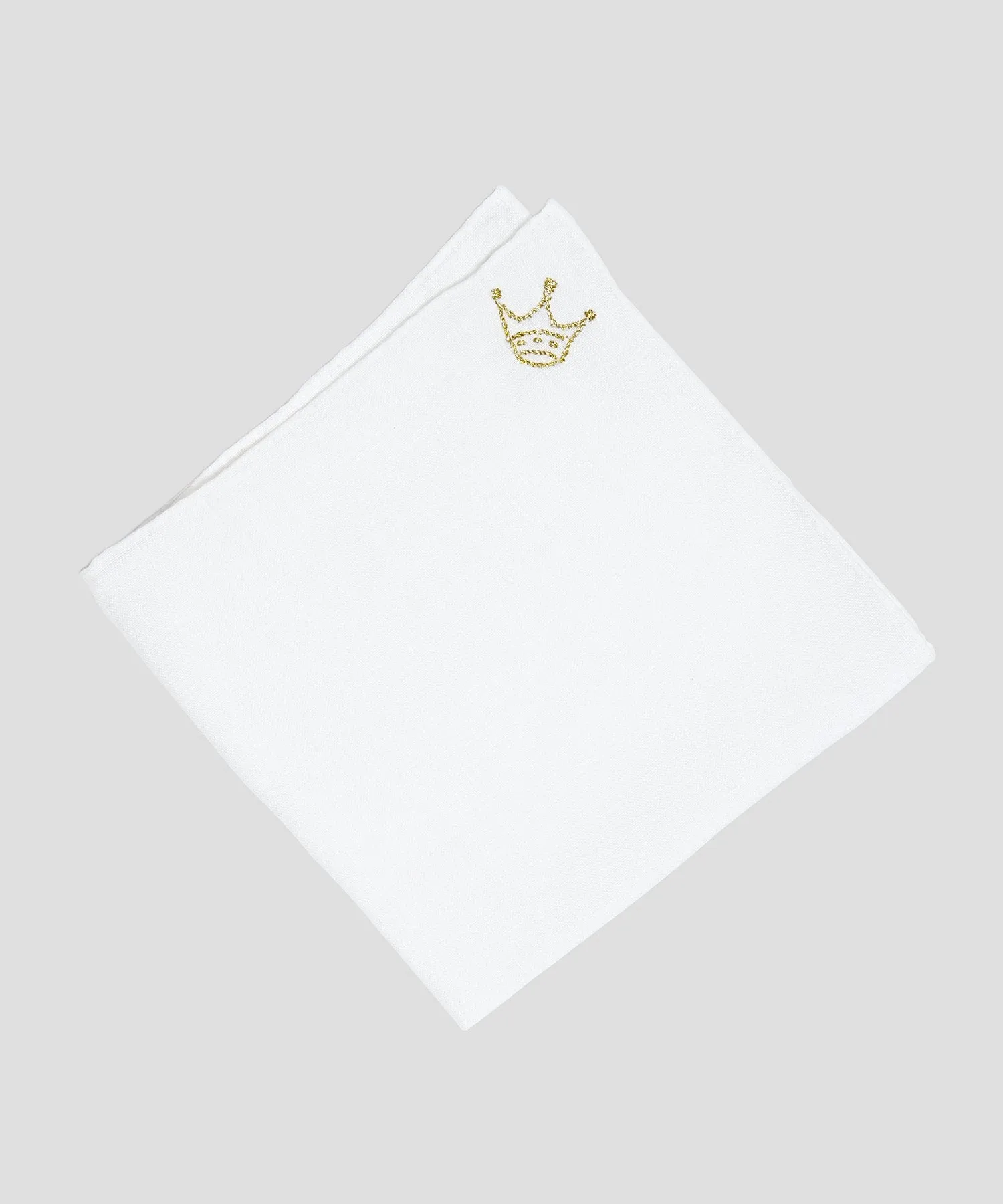 Handmade Italian Linen Pocket Square with Crown Embroidery