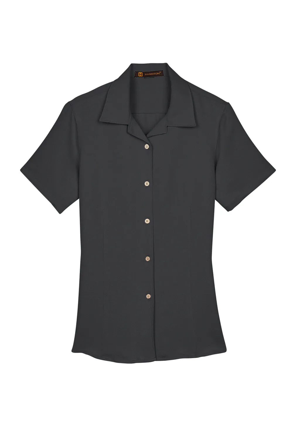 Harriton Womens Bahama Wrinkle Resistant Short Sleeve Button Down Camp Shirt - Black