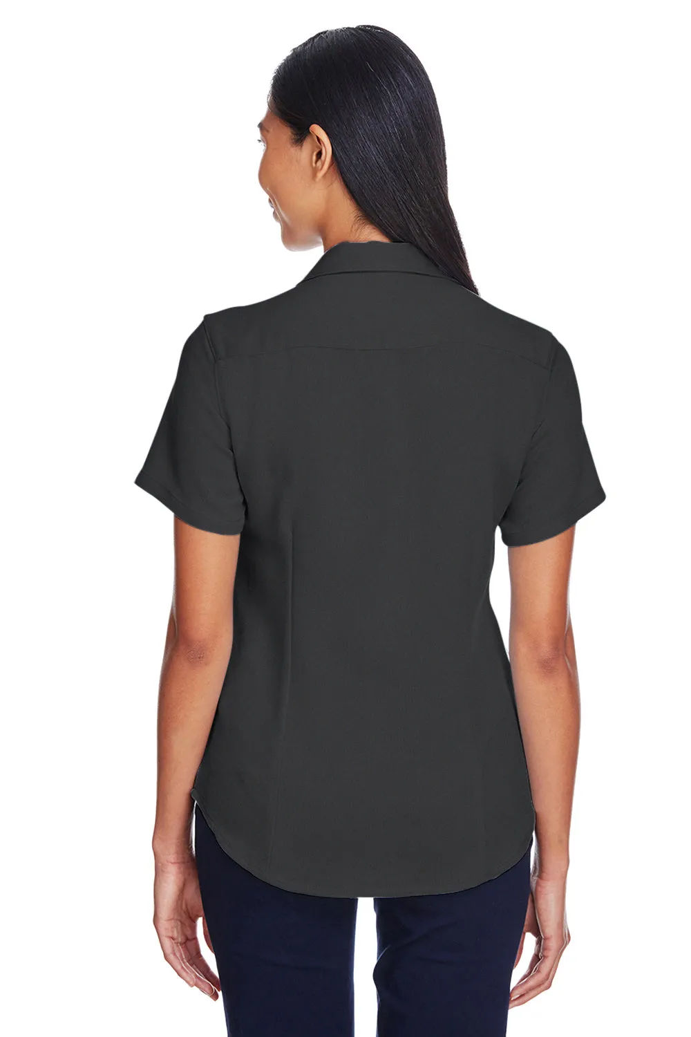 Harriton Womens Bahama Wrinkle Resistant Short Sleeve Button Down Camp Shirt - Black