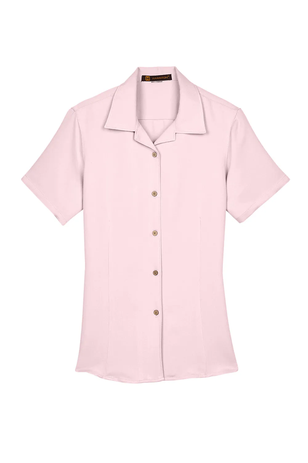 Harriton Womens Bahama Wrinkle Resistant Short Sleeve Button Down Camp Shirt - Blush Pink