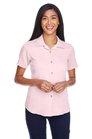 Harriton Womens Bahama Wrinkle Resistant Short Sleeve Button Down Camp Shirt - Blush Pink
