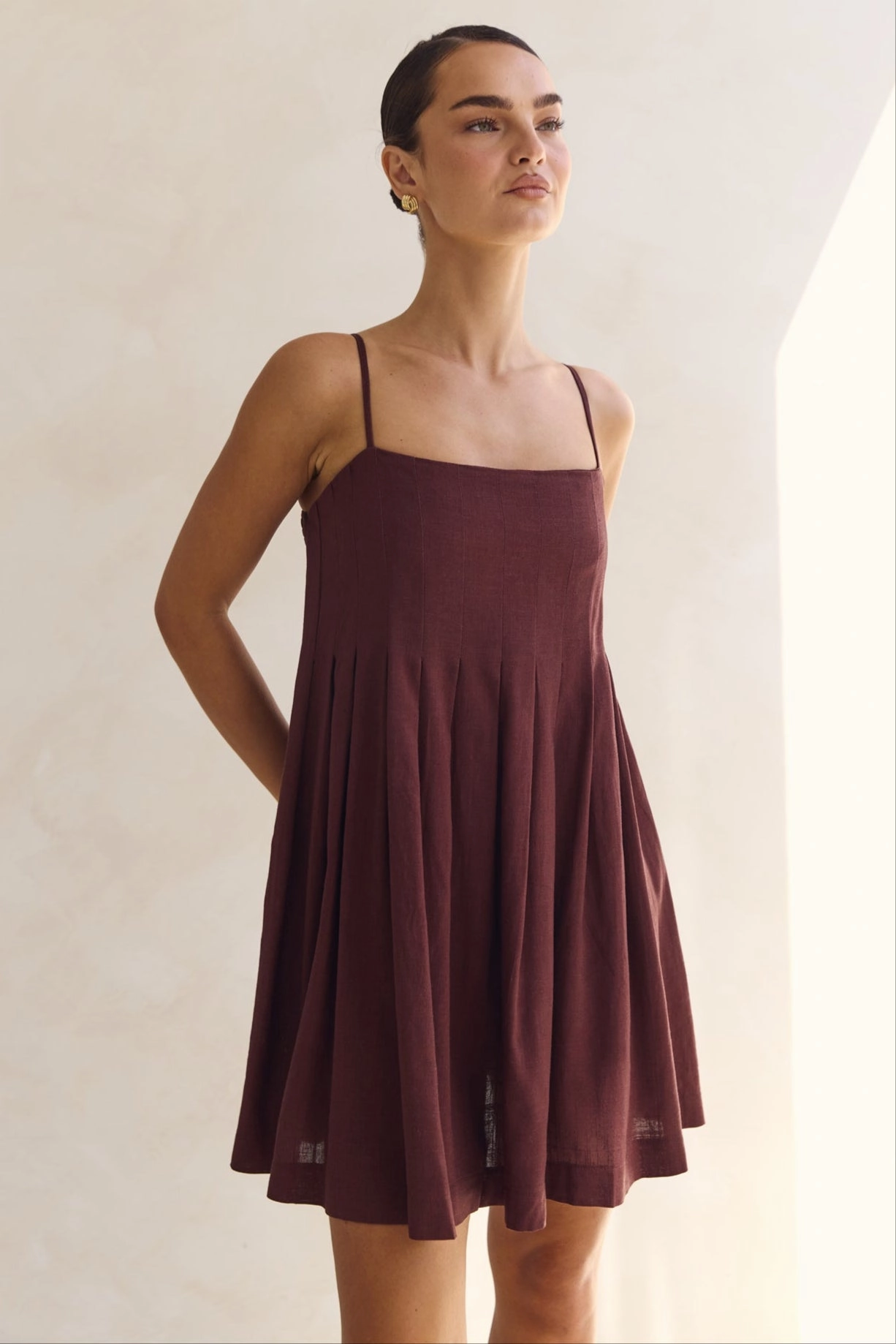 Haven Mini Dress (Chestnut) Playful-Detail