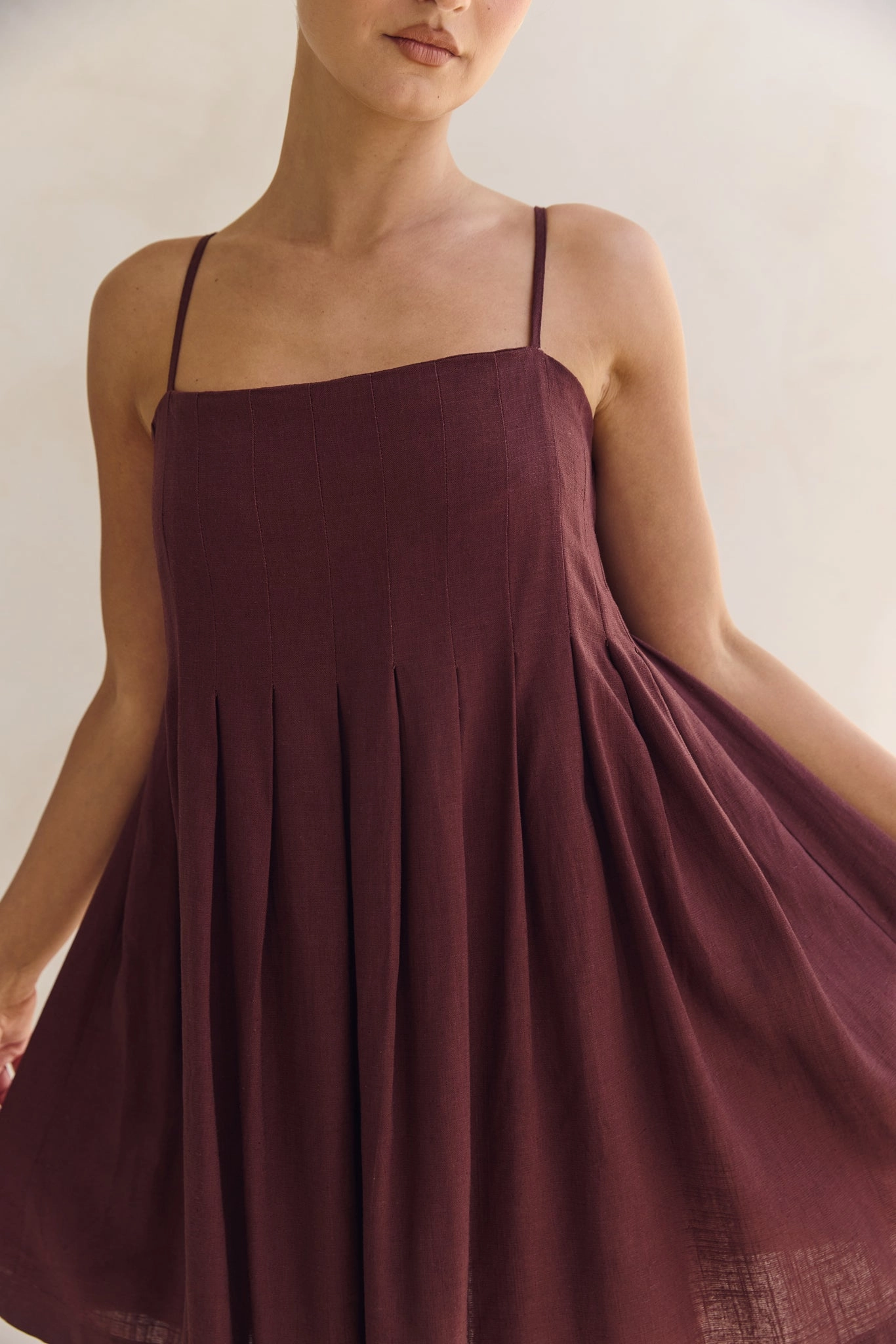 Slit-Hem Haven Mini Dress (Chestnut)