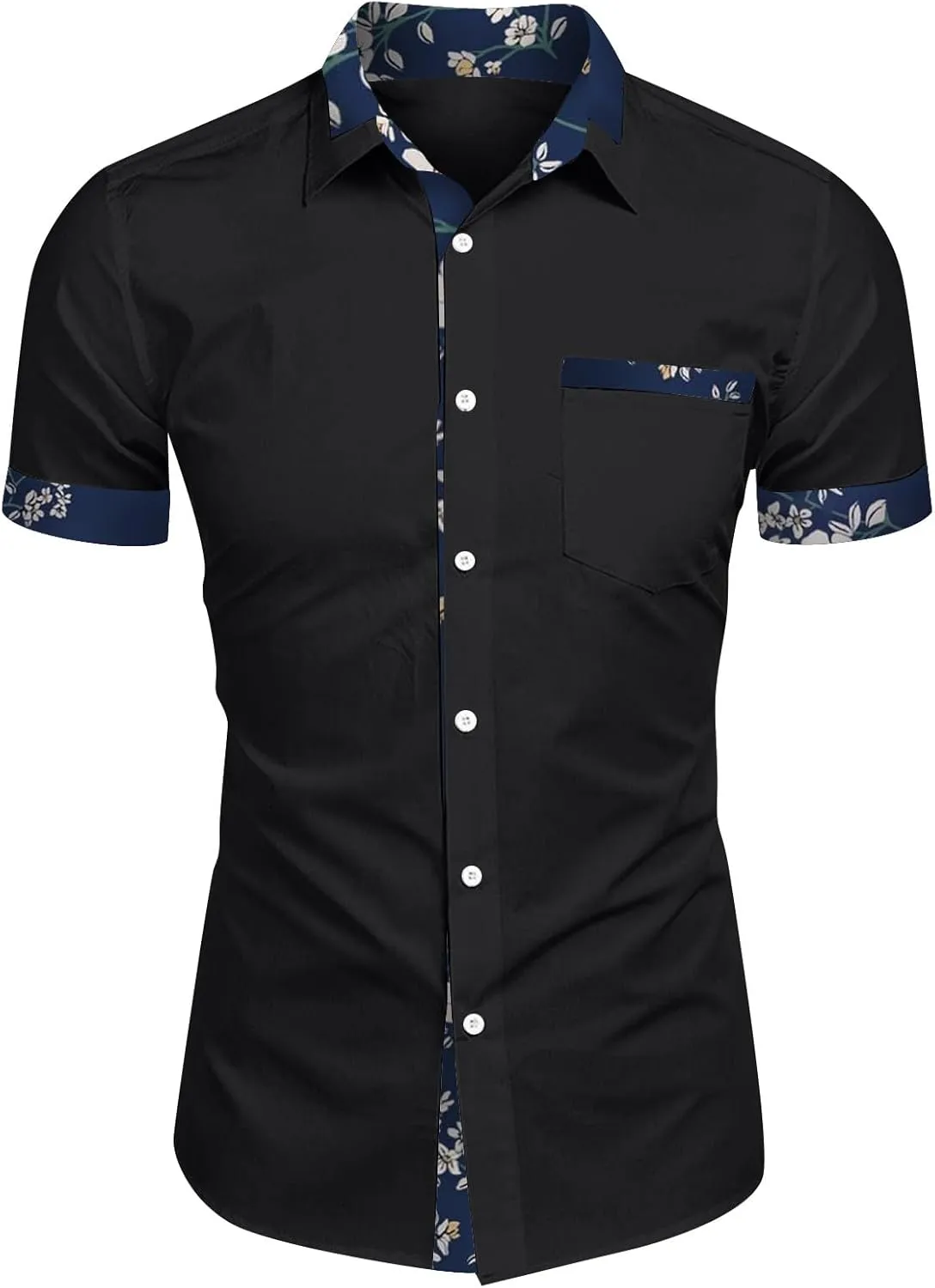 Hawaiian Shirt for Men Button Down Short Sleeve Blouse Stretch V Neck Blouses Summer Beach Aloha Shirts with Pocket