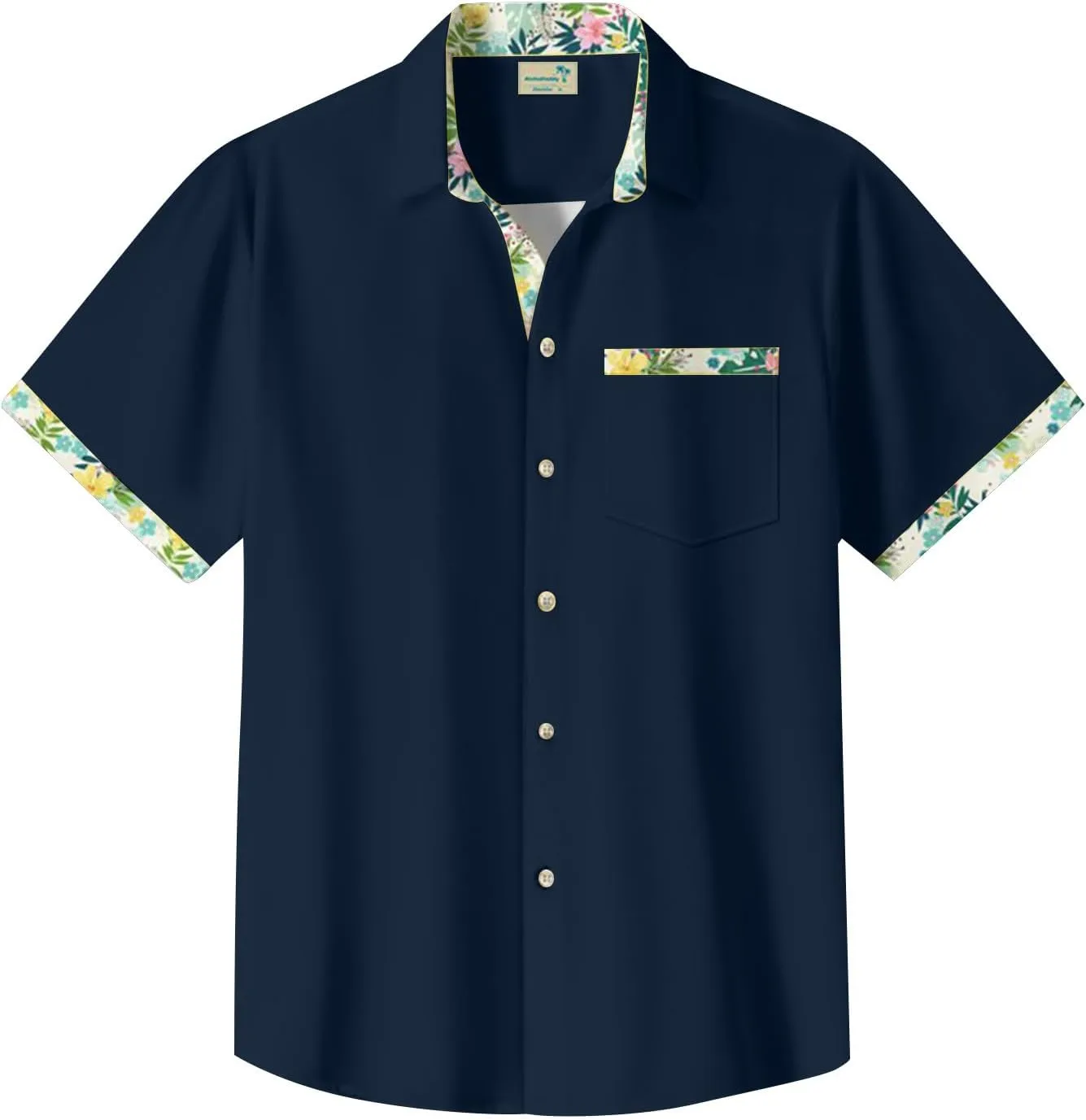 Hawaiian Shirt for Men Button Down Short Sleeve Blouse Stretch V Neck Blouses Summer Beach Aloha Shirts with Pocket