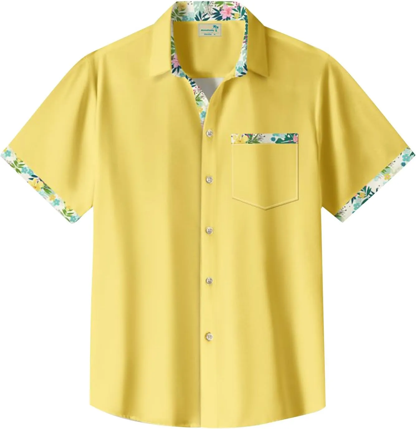 Hawaiian Shirt for Men Button Down Short Sleeve Blouse Stretch V Neck Blouses Summer Beach Aloha Shirts with Pocket