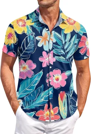 Hawaiian Shirt for Men Casual Cruise Shirt Button Down Vacation Outfits Beach Short Sleeve Tops Summer Aloha Shirts Tees